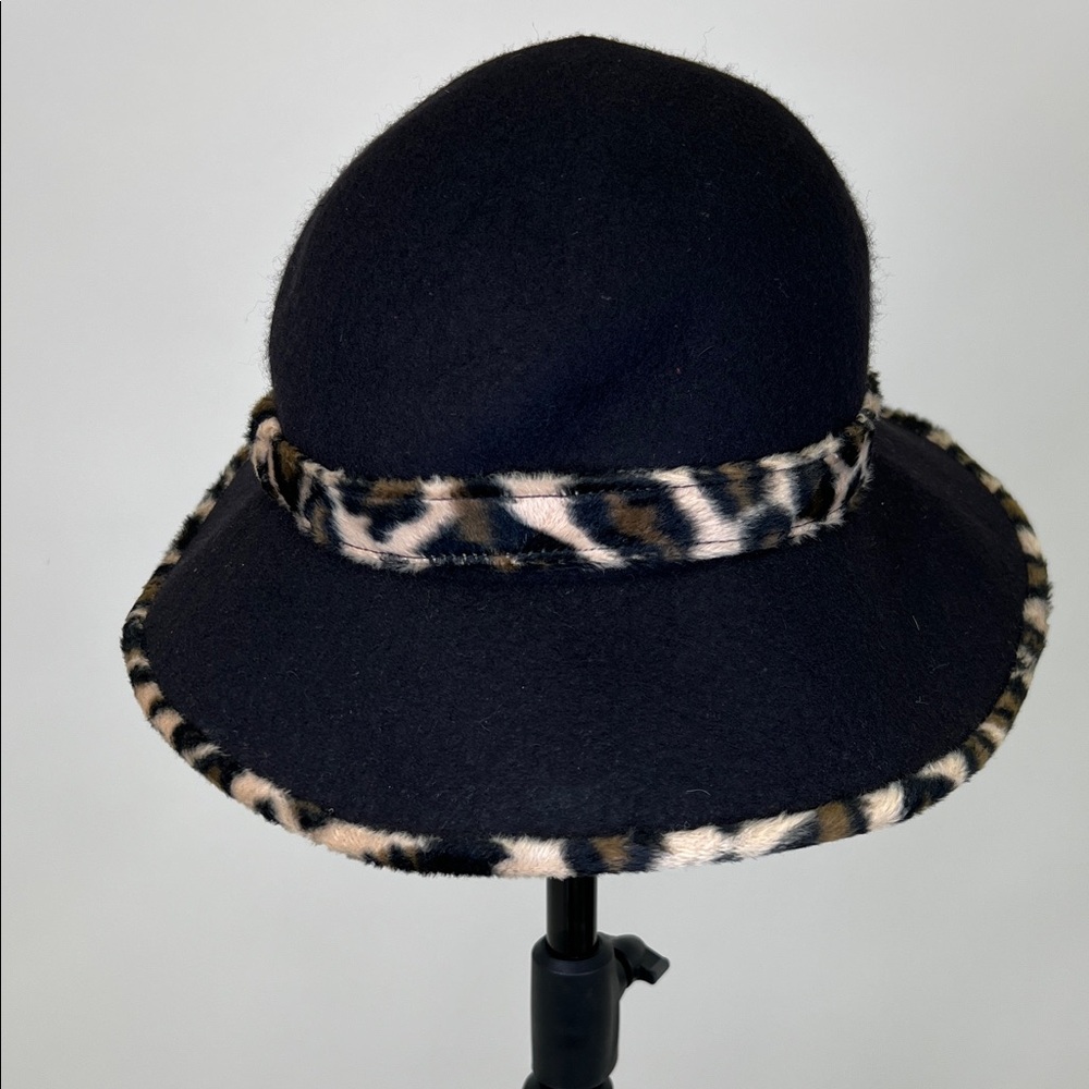 Preston & York Premiere Feminine City Chic Leopard Trim & Black Wool Women's Hat